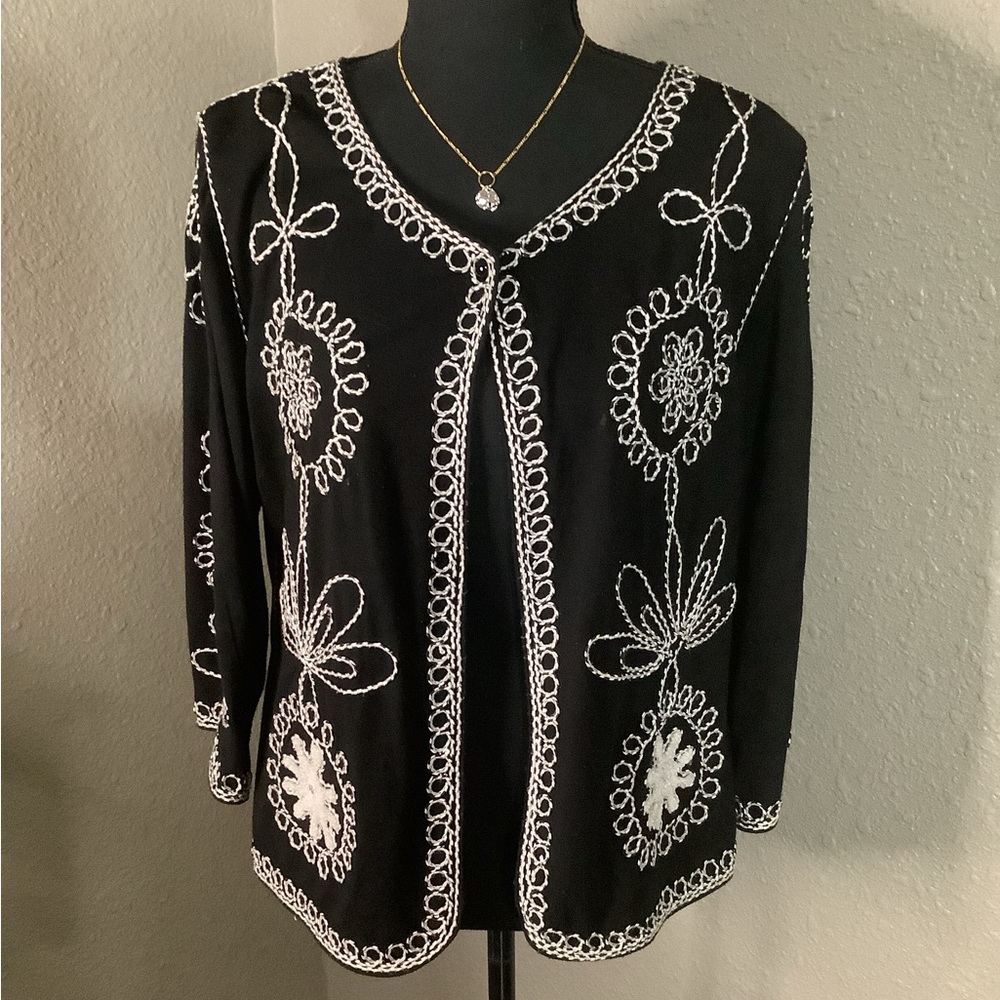 LAUREN MICHELLE Black Cardigan with White Detailing